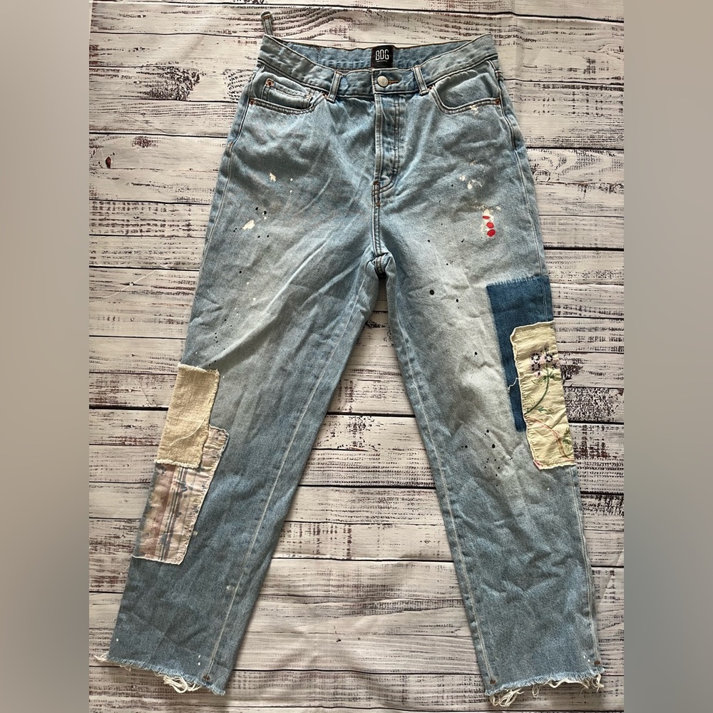 BDG Light Blue Patchwork Paint-Splatter Mom Jeans - image 1